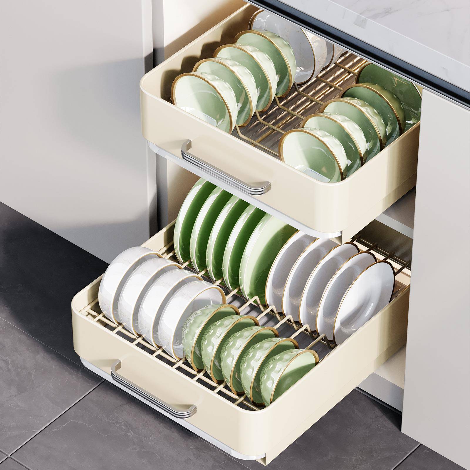 家用橱柜内抽屉置物架厨房下水槽放调料餐具储物盒柜抽拉式收纳架