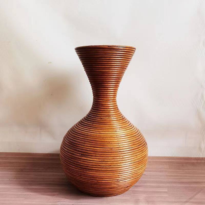 真藤手工编织复古装饰花瓶大口径鱼篓桌面花瓶落地摆件吉祥物收纳