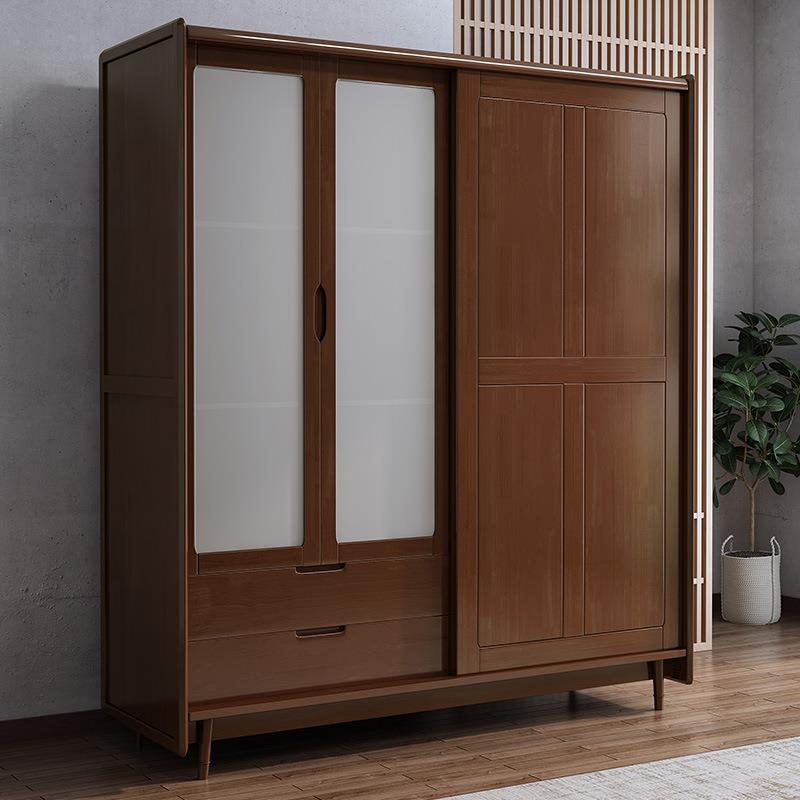 衣柜简约现代小户型成人用衣橱实木全家推拉门卧室北欧门滑移原木
