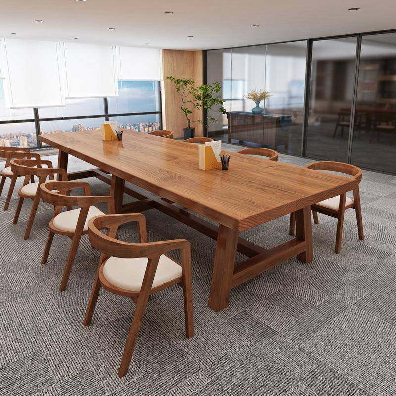 实木会议桌长桌办公桌洽谈桌椅组合简约现代原木长条桌loft写字台