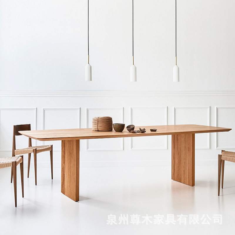 北欧纯实木轻奢餐桌原木大板桌长桌创意设计师工作台办公桌子
