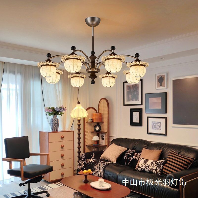 中古宋式美学客厅吊灯轻奢高级餐厅灯复古南洋风卧室布艺吊灯壁灯图片