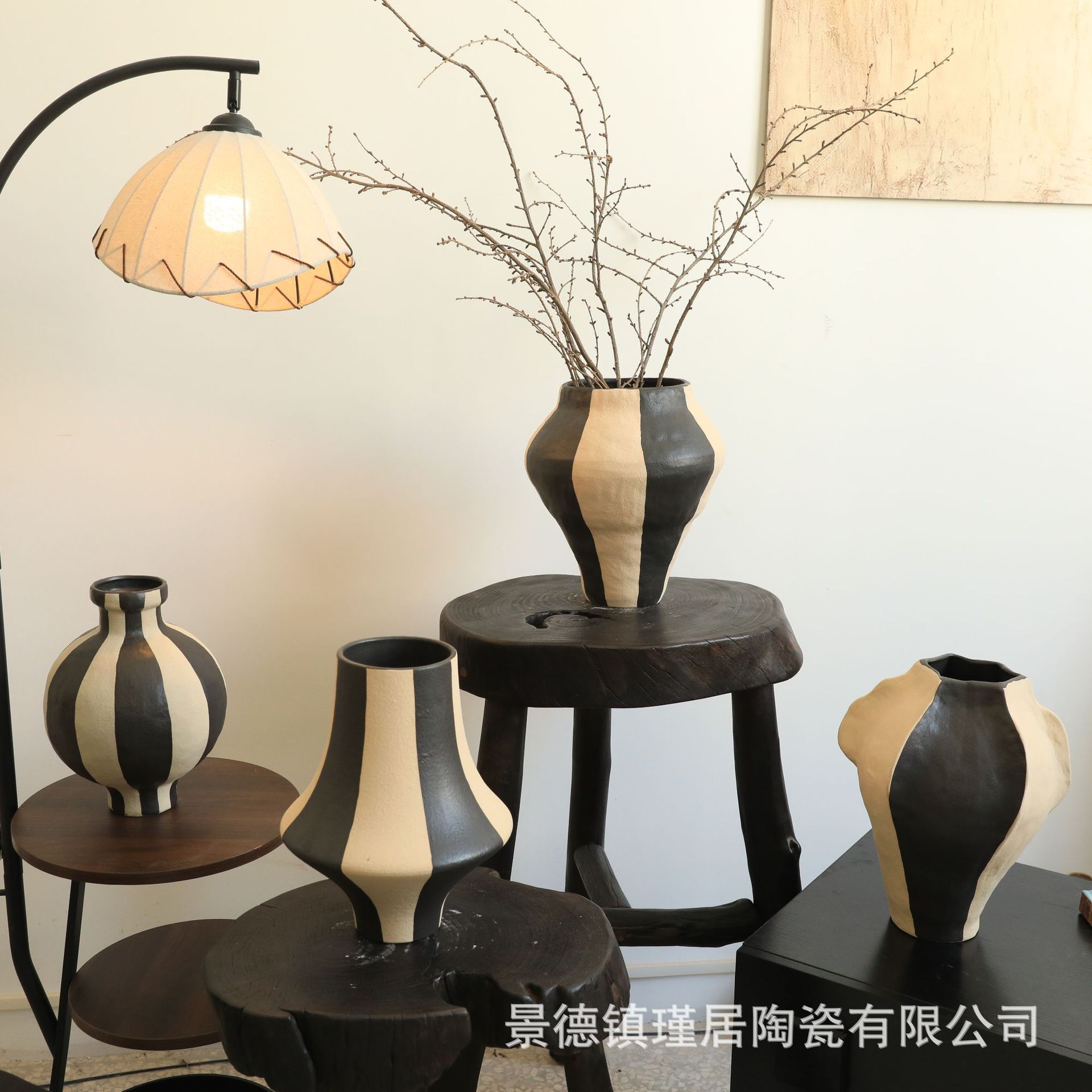 黑白之间系列创意艺术感纯手工高温烧制陶瓷手捏花瓶可水培桌面花