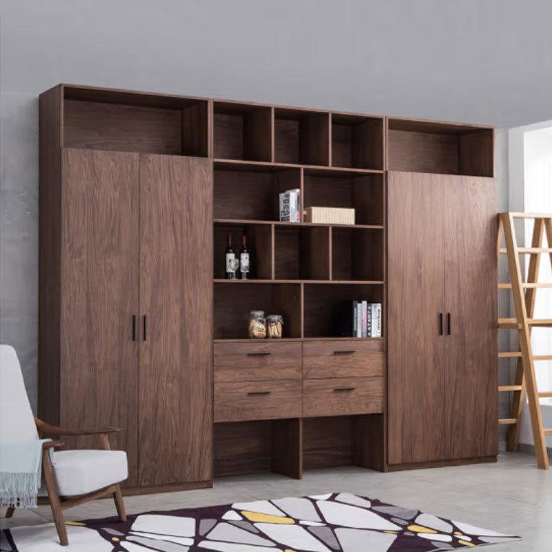 北欧全实木黑胡桃木书柜现代简约原木樱桃木小户型客厅满墙书架