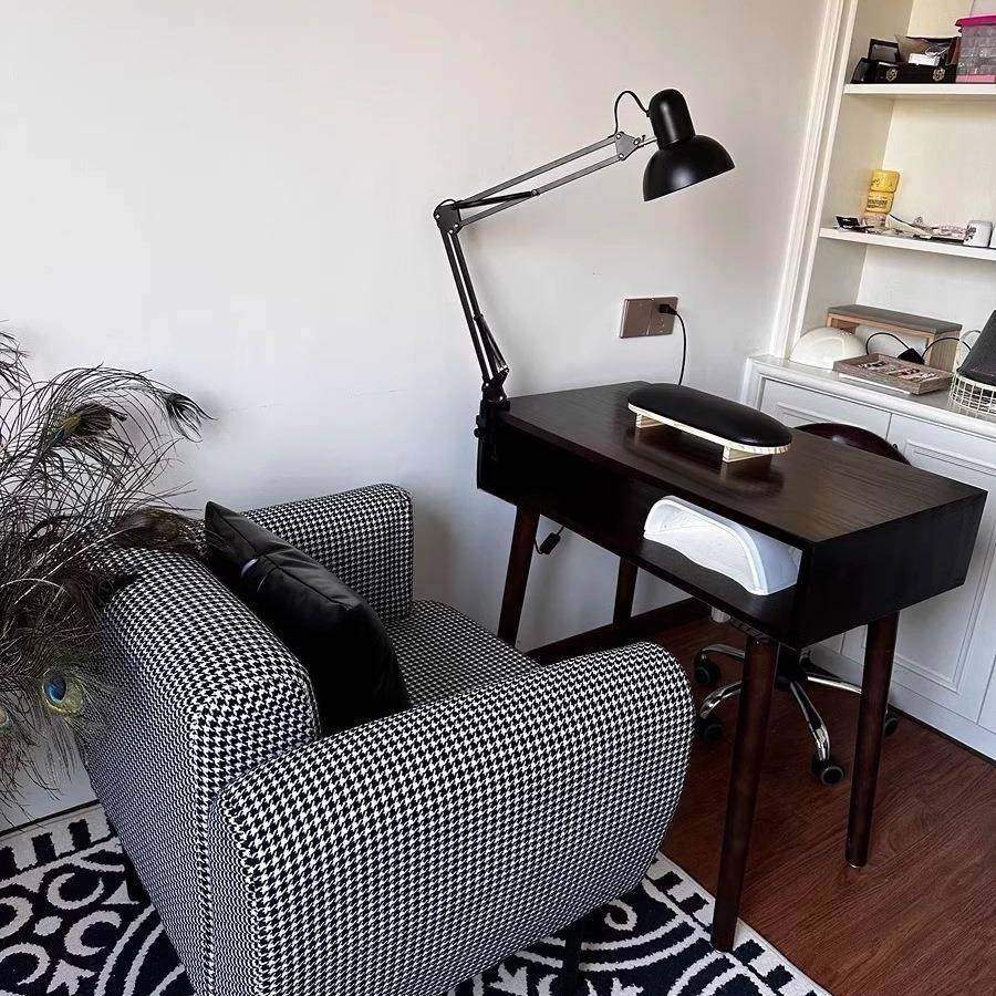 实木美甲桌单美式复古双人简约美甲台带吸尘器美甲桌椅套装经济型