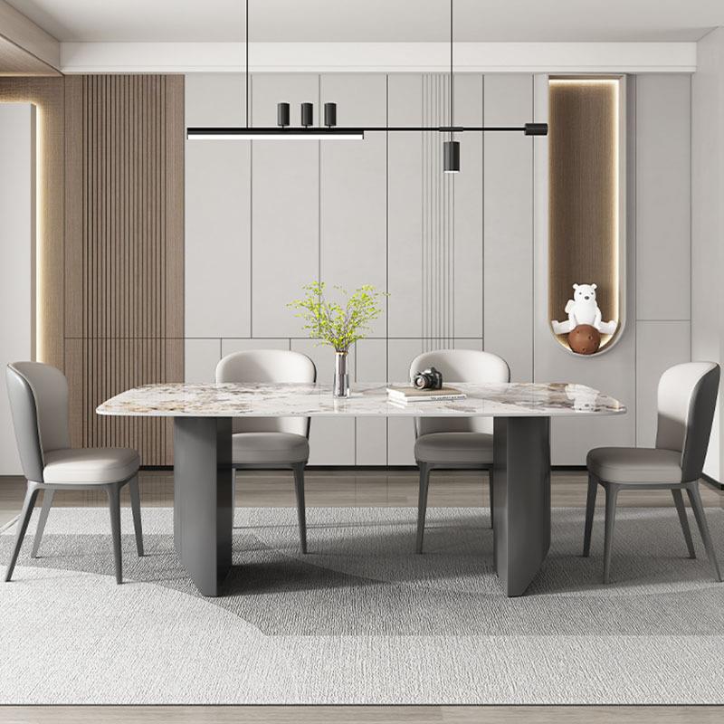 意式极简长方形亮光岩板餐桌椅组合现代简约小户型家用不锈钢饭桌