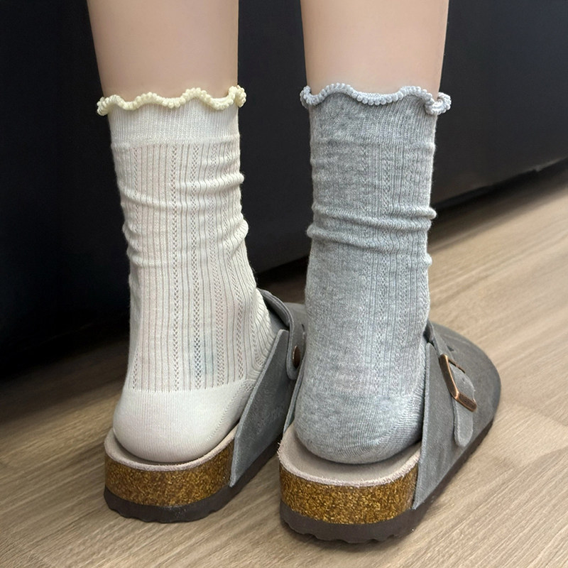 好高级好甜~镂空网眼真的又透又舒服~花边网眼纯色中长堆堆女百搭