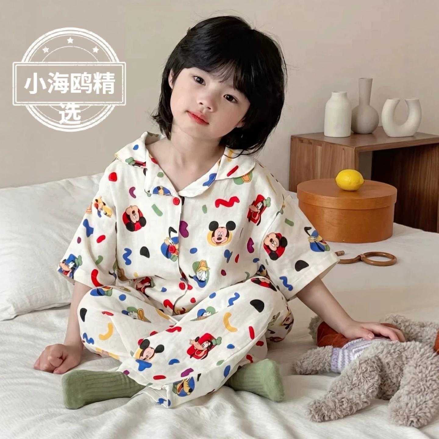 儿童睡衣春夏季男女童秋季卡通米奇短袖长裤家居服宝宝舒适可外穿