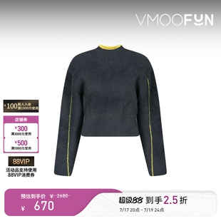 YCH秋冬女拉绒挖剪羊毛混纺露腰设计短款针织衫