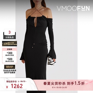 【秒杀】16ARLINGTON 春夏女露肩挖剪弹力连衣裙小黑裙