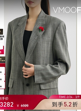 【38开门红】pushBUTTON女士带缀饰挖剪格纹混纺平纹布西装外套