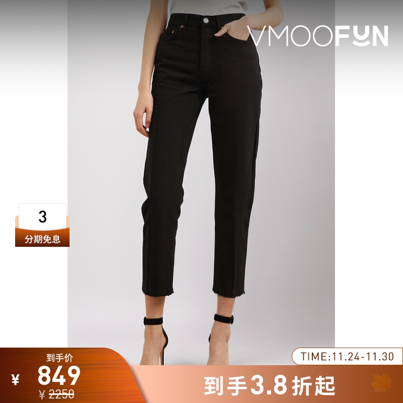 【折扣】Re Done 女复古仿旧黑色毛边宽松高腰牛仔裤