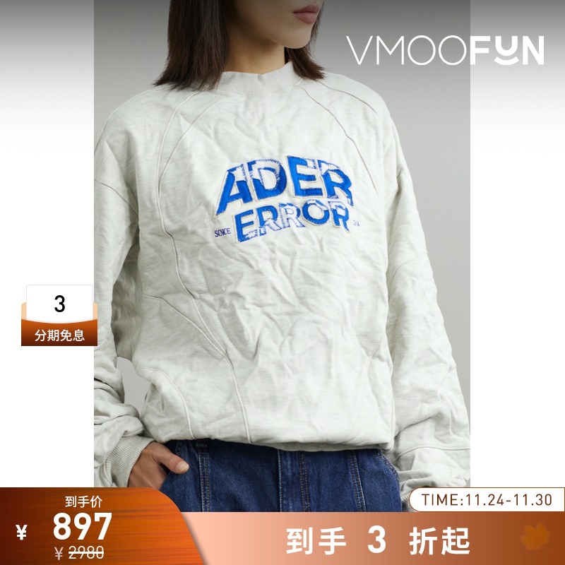 【折扣再降】Ader Error 女褶皱贴花棉质混纺平纹布卫衣