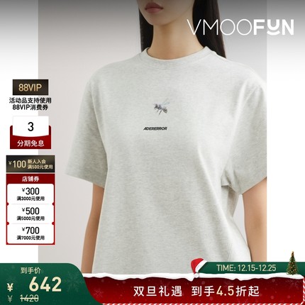 【折扣】Ader Error春夏女士印花棉质混纺平纹布T恤