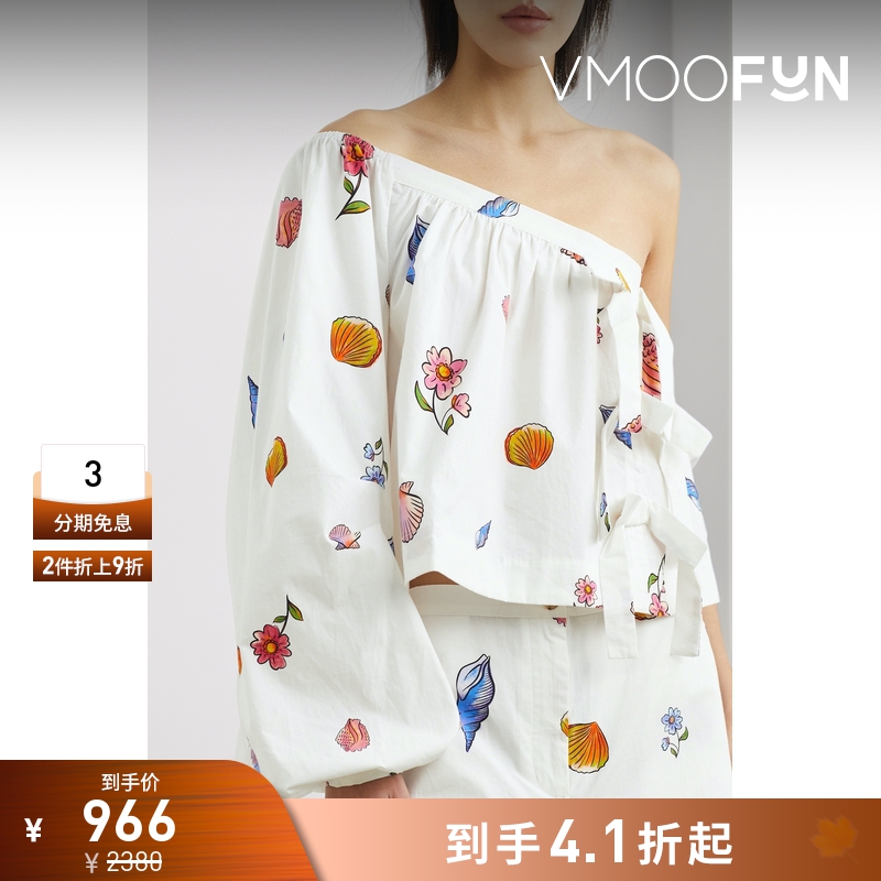 【折扣】CIAO LUCIA女士单肩蝴蝶结饰印花棉质府绸上衣