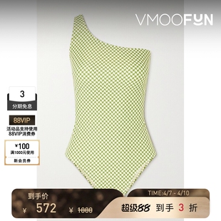 春夏女单肩格纹弹力连体泳衣 PEONY