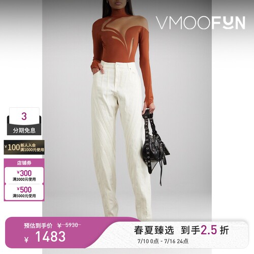 Mugler 早春女弹力平纹布绢网连体衣