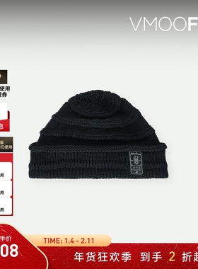 【折扣】Ader Error 男贴花棉质混纺黑色毛线帽