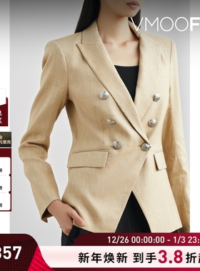 【折扣】Veronica Beard 女美拉德双排扣亚麻西装外套时尚款-VP