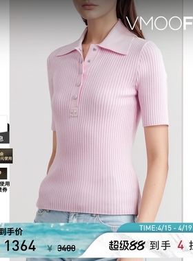 Courreges 春夏女士摩登风格贴花罗纹针织 Polo 衫