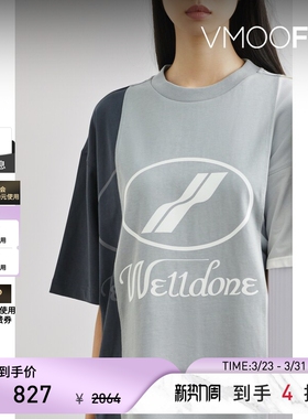 we11done 春夏男女同款拼色刺绣印花棉质T恤