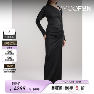 连衣裙 春夏女缩褶弹力平纹布超长长袖 Victoria Beckham