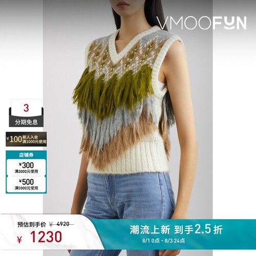 Lingua Franca 女春夏别致流苏针织混纺背心马甲