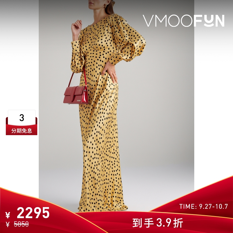 【折扣】Rixo  女露背波点真丝长袖连衣裙