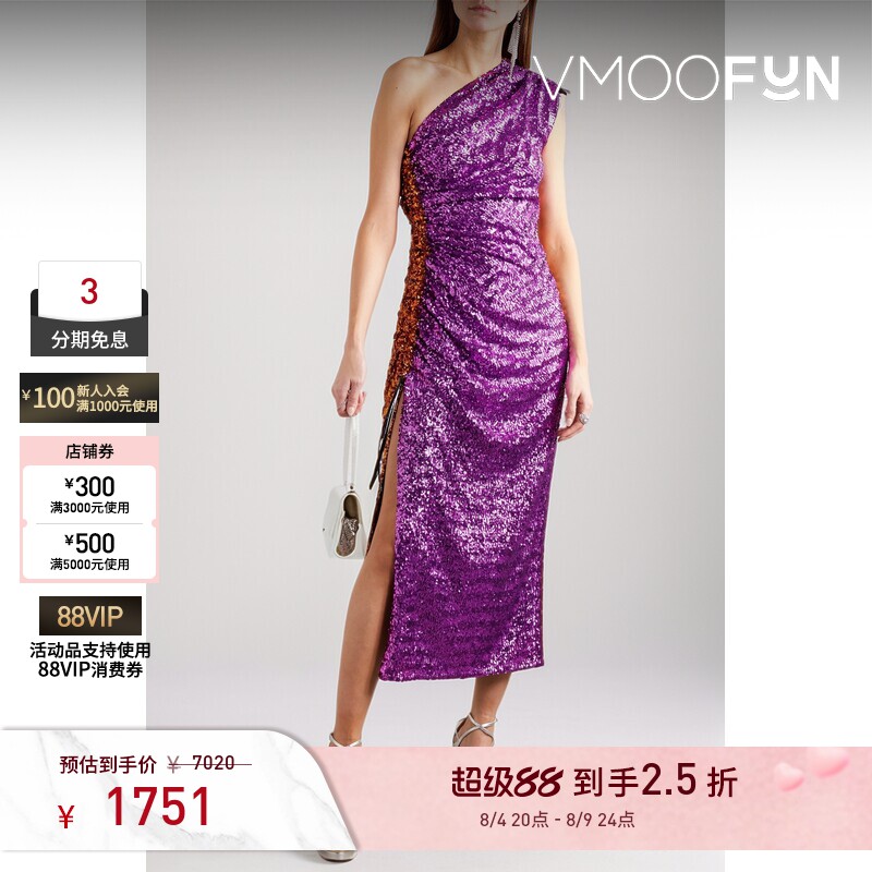 【折扣】16ARLINGTON 春夏女单肩亮片宴会派对礼服连衣裙 - 实物图