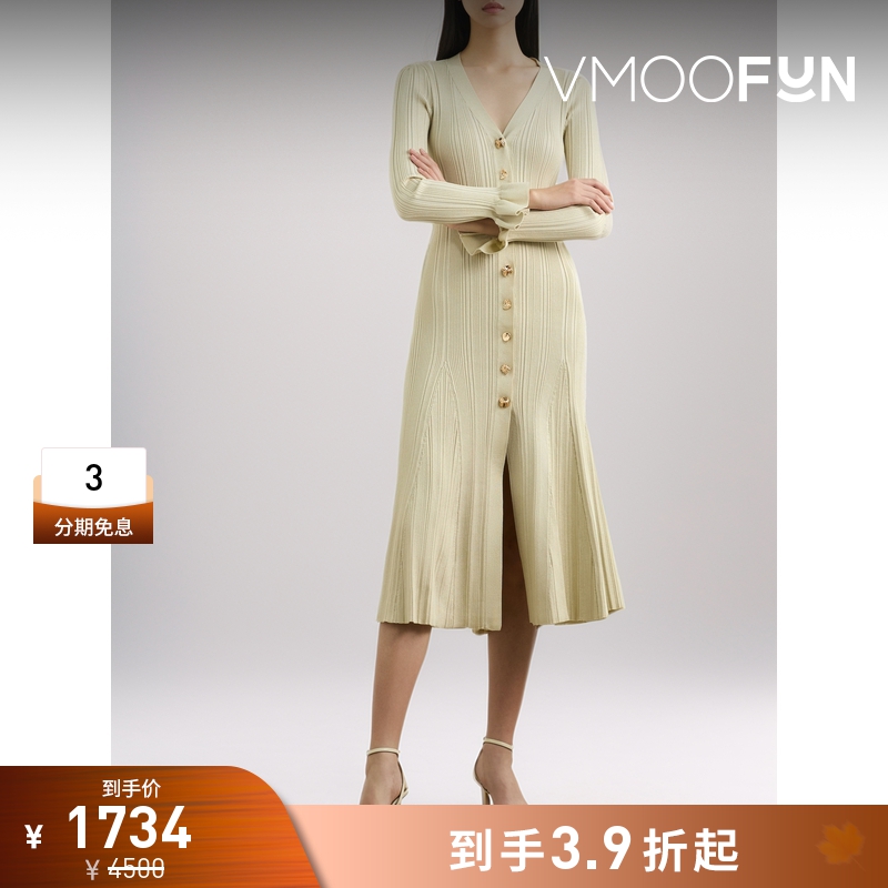 【折扣】Self-Portrait 秋冬女金属感罗纹针织中长长袖连衣裙