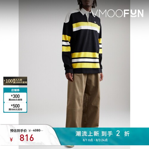 【夏季特惠】Wales Bonner春夏男士黄白条纹黑色Polo 衫