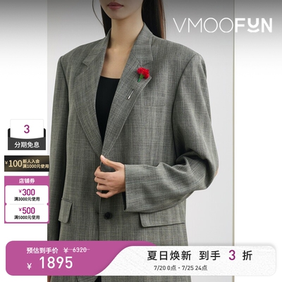 pushBUTTON秋冬女带缀饰挖剪格纹平纹布西装外套