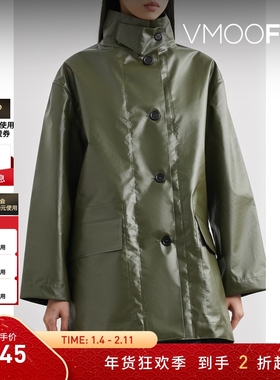 【折扣】MARGARET HOWELL女机车风绿色两面涂层软壳面料外套