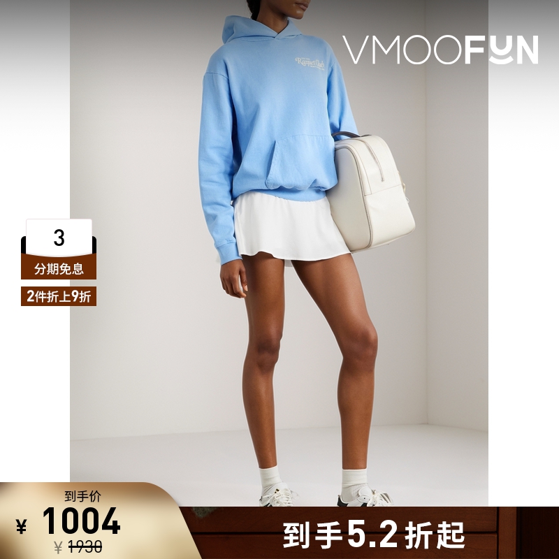 【折扣】SPORTY & RICH 秋冬女蓝色印花棉质平纹布帽衫