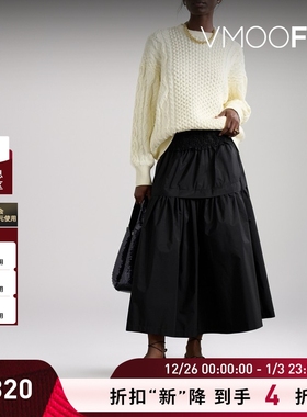 【折扣】STAUD 女秋冬红色大廓形绞花针织毛衣