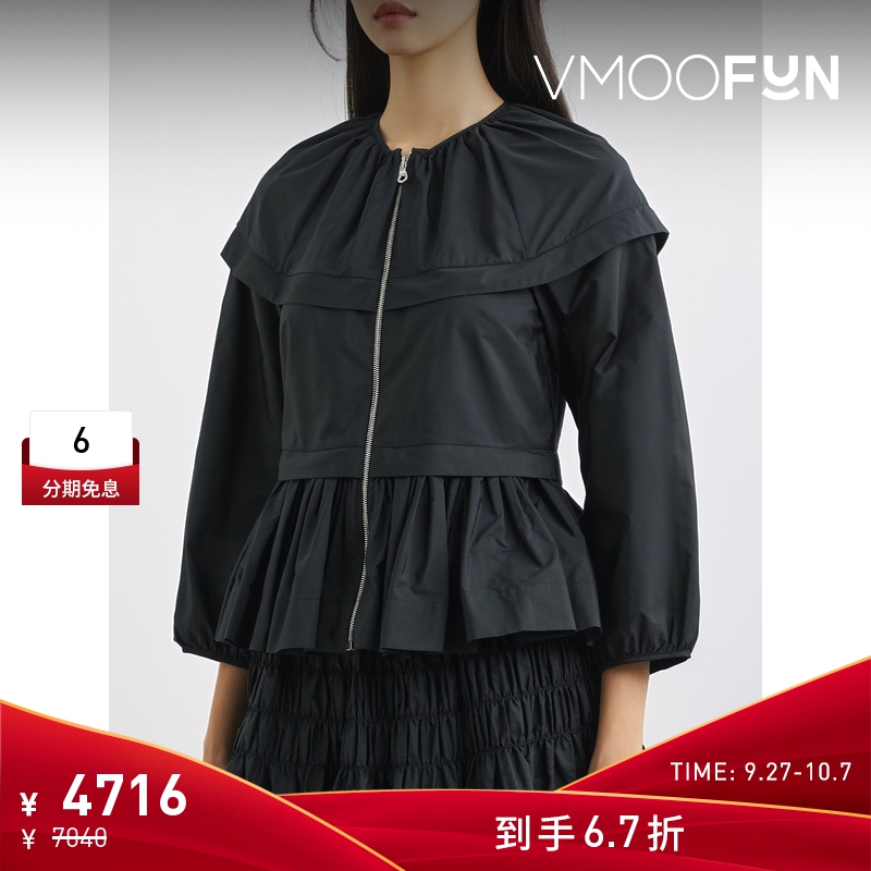 【折扣】Molly Goddard 秋冬女黑色褶饰软壳优雅外套
