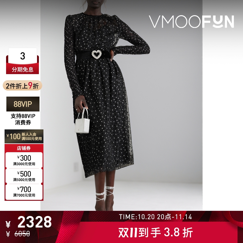 【折扣】REBECCA VALLANCE女士配腰带金属感波点植绒绢网连衣裙