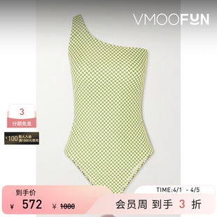 春夏女单肩格纹弹力连体泳衣 PEONY