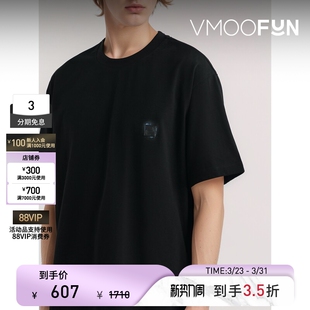 男黑色宽松印花棉质打底衫 夏季 T恤 Homme Solid