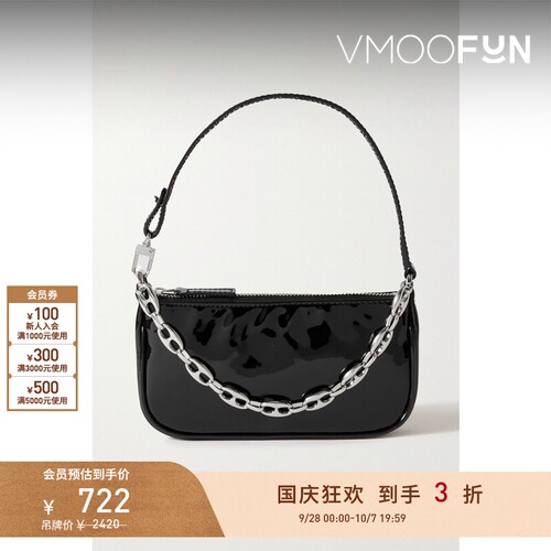 【礼物】BY FAR 女黑色漆皮链条包单肩包腋下包