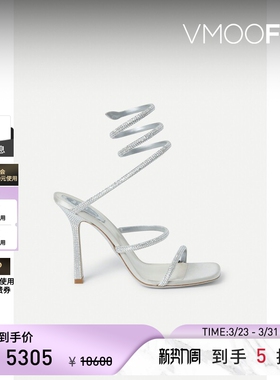 Rene Caovilla 春夏女银色细跟露趾高跟鞋凉鞋