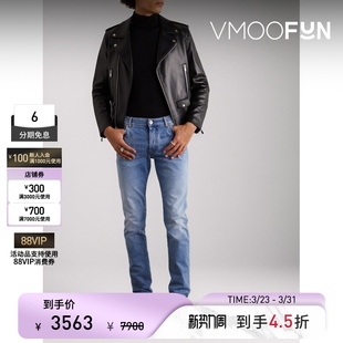 BALMAIN 男复古弹力窄腿仿旧蓝色牛仔裤