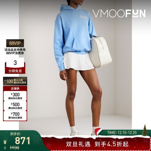 【折扣】SPORTY & RICH 秋冬女蓝色印花棉质平纹布帽衫