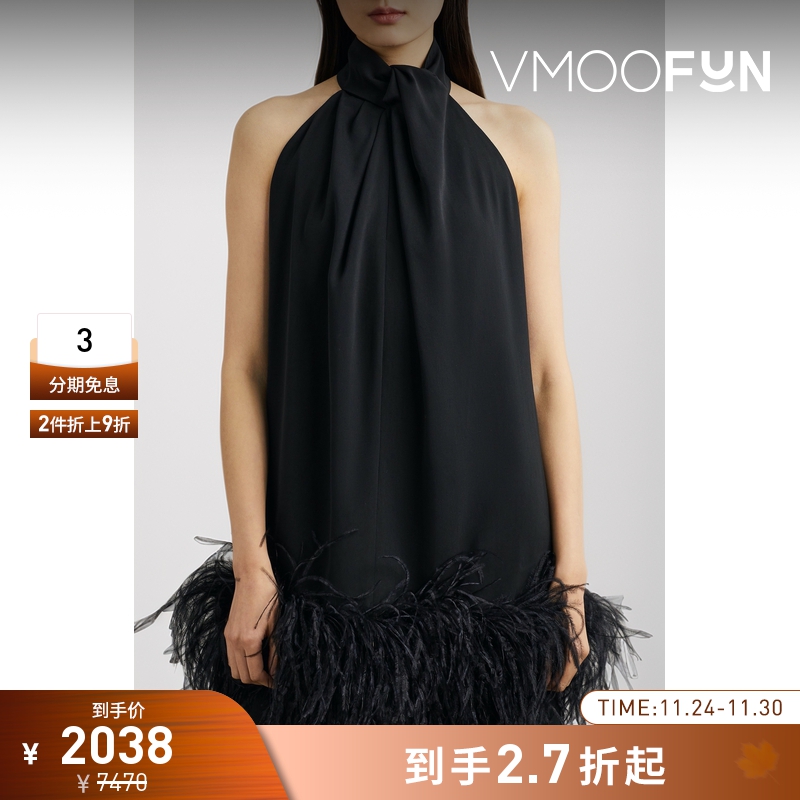 【折扣】16ARLINGTON 女挂脖礼服裙小黑裙连衣裙