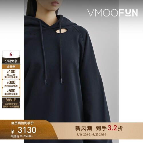 【早秋特惠】Raf Simons 秋冬女挖剪棉质连帽卫衣