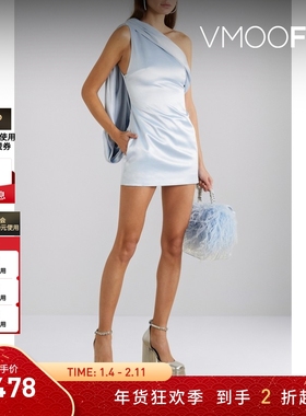 【折扣】16ARLINGTON 女单肩垂坠缎面连衣裙