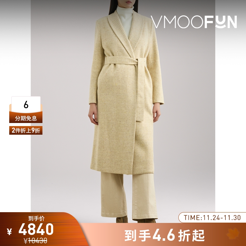 【折扣】Harris Wharf London 秋冬女黄色配腰带长款外套