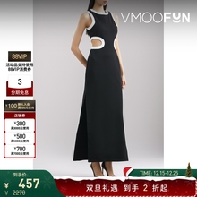 【折扣】STAUD女士挖剪双色双罗纹连衣裙小黑裙