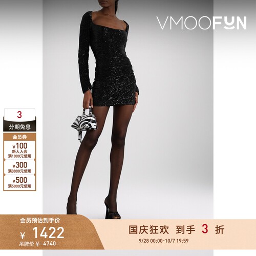 【折扣】GAUGE81女亮片绢网迷你长袖礼服裙连衣裙小黑裙