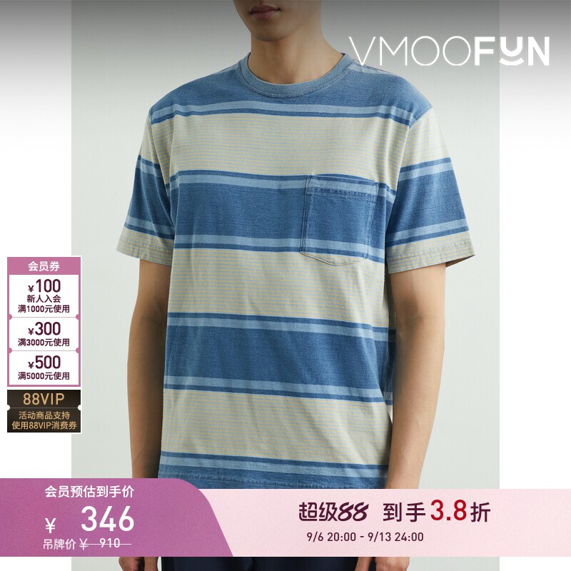 【折扣】BEAMS PLUS 春夏男士条纹棉质平纹布T恤图片